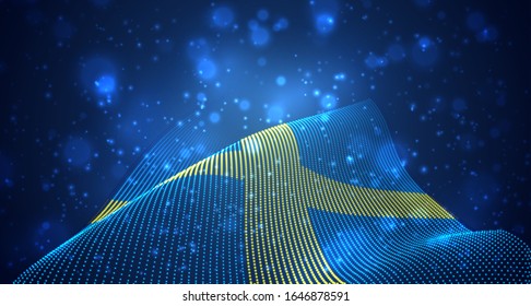 Vector bright glowing country flag of abstract dots.Sweden
