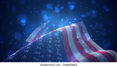 Bandera de país brillante vectorial de puntos abstractos. EE.UU.