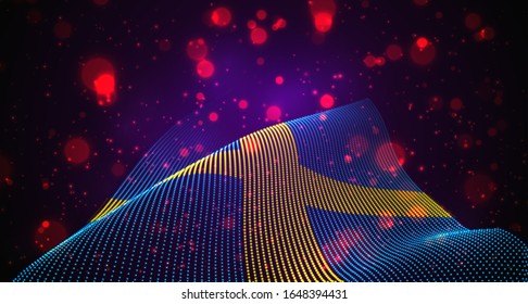 Vector bright glowing country flag of abstract dots.Sweden