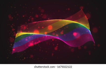 Vector bright glowing country flag of abstract dots. Rainbow LGBT