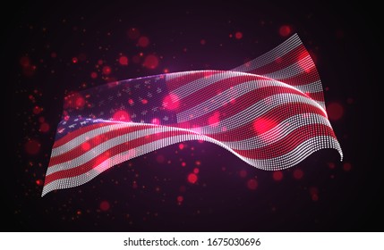 Bandera de país brillante vectorial de puntos abstractos. EE.UU.