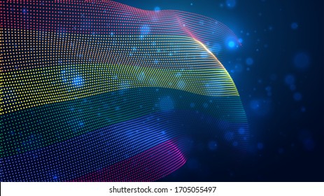 Vector bright glowing country flag of abstract dots. Rainbow LGBT
