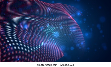 Vector bright glowing country flag of abstract dots. Turkey