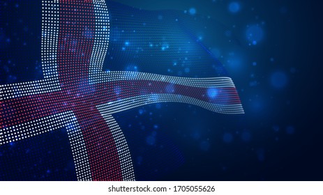 Vector bright glowing country flag of abstract dots. Iceland