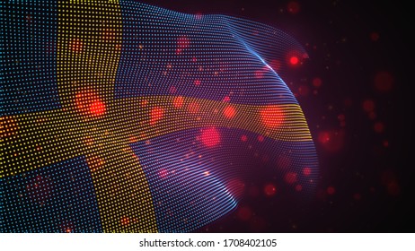 Vector bright glowing country flag of abstract dots.Sweden