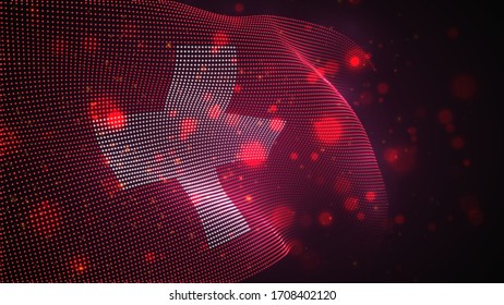 Vector bright glowing country flag of abstract dots. Switzerland