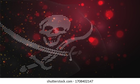 Vector bright glowing country flag of abstract dots. pirate skull and bones
