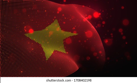 Vector bright glowing country flag of abstract dots. Vietnam