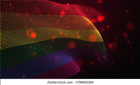 Vector bright glowing country flag of abstract dots. Rainbow LGBT
