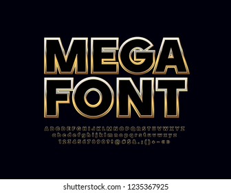 Vector bright Gold and Black Alphabet. Elegant set of beautiful Letters, Numbers and Symbols.