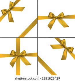 Vector bright gold shiny ribbon with decorative bow on white background - invitation, gift wrapping or card design