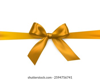 Vector bright gold shiny ribbon with decorative bow on transparent background - invitation, gift wrapping or card design