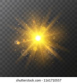 Vector bright gold transparent light burstisolated on dark background Vector bright gold transparent light burstisolated on dark background