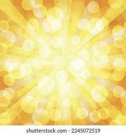 Vector bright golden sunburst frame with bokeh effect