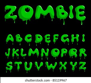 Vector bright green alphabet on a black background