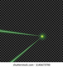 Vector bright, green, laser beams on isolated transparent background. Design element.