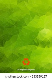 Vector bright green modern geometric background in polygonal style with recycling icon