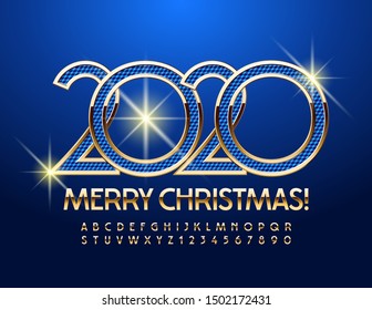 Vektor helle Grußkarte Frohe Weihnachten 2020. Chic Golden Font. Elegante Alphabet Letters and Numbers.