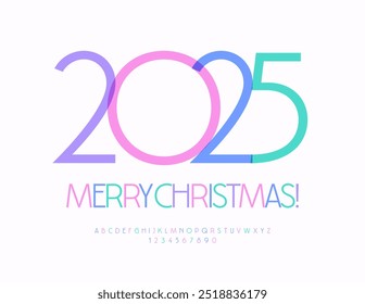 Vector bright Greeting Merry Christmas 2025! Colorful Artistic Font. Trendy Alphabet Letters and Numbers set.