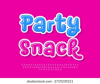 Vector Bright icon Party Snack. Divertida fuente brillante. Conjunto de letras y números de alfabeto rosa escritos a mano.