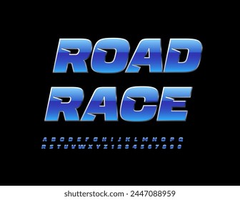 Icono de Vector brillante Carrera de Carreteras. Fuente exclusiva azul y plateado. Letras y números del alfabeto moderno.