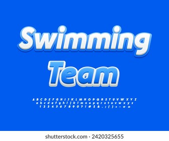 Icono de Vector brillante Equipo de natación.  Fuente artística moderna. Juego de letras y números de alfabeto azul creativo.