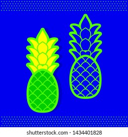 Vector bright illustration of green pineapple icons on blue background