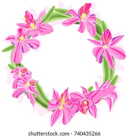 Vector bright illustration of orchids floral wreath