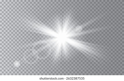 Vector, bright illustration for perfect effect with sparkles. Bright Star. Transparent shine of the gloss gradient, bright flash.White glowing light burst explosion transparent.