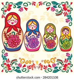 Vector bright illustration of Russian Doll.
