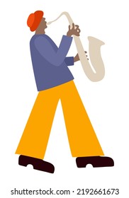 Vector bright illustration of saxophonist isolated on white background.