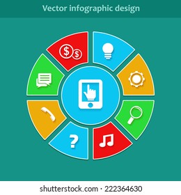 Vector bright infographic design with hand pointer and business icons