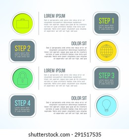 Vector bright infographic template suitable for business presentations and reports. Four steps process