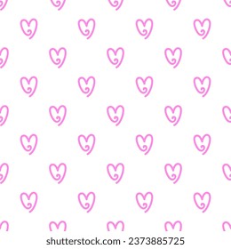 Ilustración aislada de vectores con iconos de corazón rosado. Patrón sin foco con objetos dibujados a mano - símbolo de amor y romance. Antecedentes del artículo de regalo sobre el día de San Valentín feliz