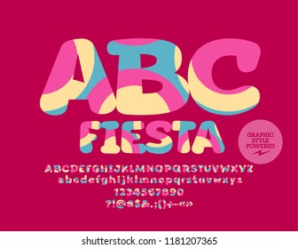 Vector Bright Kids Font with Graphic Style. Abstract Colorful Alphabet Letters, Numbers and Symbols