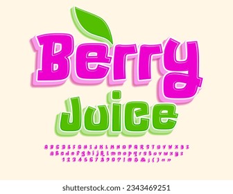 Vector de marca brillante Berry Juice. Graciosa fuente 3D rosa. Conjunto de letras y números de alfabeto cómico