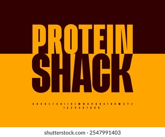 Vector bright label Protein Snack. Elegant Font. Uppercase Alphabet Letters and Numbers set.