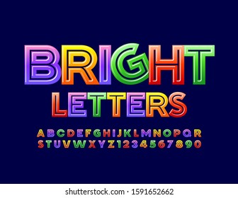 Vector bright Letters and Numbers. Glossy colorful Alphabet. Creative shiny Font for Kids