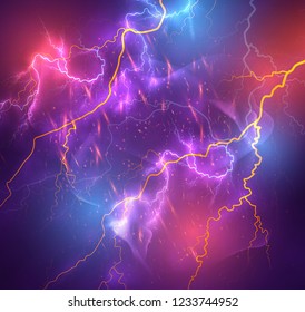 Vector bright lightning on a dark colored background.