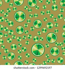 Vector bright lime slices seamless background. Green organic flat illustration.
