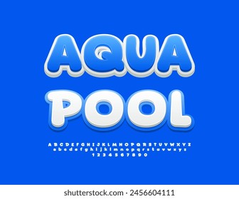 Vector bright logo Aqua Pool. Artistic Alphabet Letters and Numbers. Creative White and Blue Font.