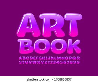 Vector bright logo Art Book with Glossy Font. Violet and Pink gradient Alphabet Letters and Numbers