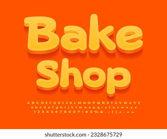 Vector bright logo Bake Shop. Playful orange Font. Set of 3D funny style Alphabet Letters, Numbers and Symbols