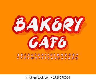 Vector bright logo Bakery Cafe. Artistic style Font. Sticker set of Alphabet Letters and Numbers