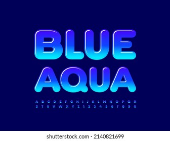 Vector bright logo Blue Aqua.  Modern Glossy Font. Gradient Alphabet Letters and Numbers