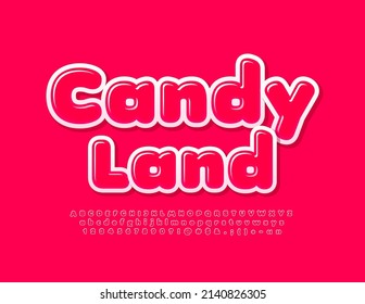 Vector bright logo Candy Land. Red Glossy Font. Creative set of sticker Alphabet Letters and Numbers 