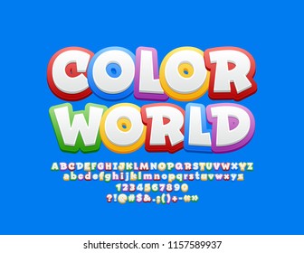 Vector bright Logo Color World with Font. Children cute  Alphabet Letters Set