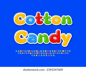 Vector bright logo Cotton Candy. Colorful Glossy Font for Kids. Creative Alphabet Letters, Numbers and Symbols.