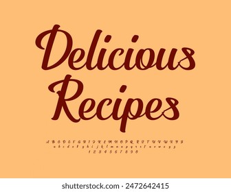 Vector brillante logo Recetas Deliciosas. Fuente cursiva elegante. Juego de letras y números de moda.