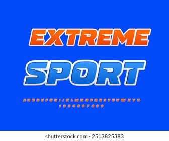 Vector bright logo Extreme Sport. Unique Orange Font. Trendy Alphabet Letters and Numbers set.